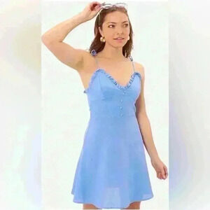 Deluc June Mini Dress in Light Blue Size Large with Adjustable Tie Straps